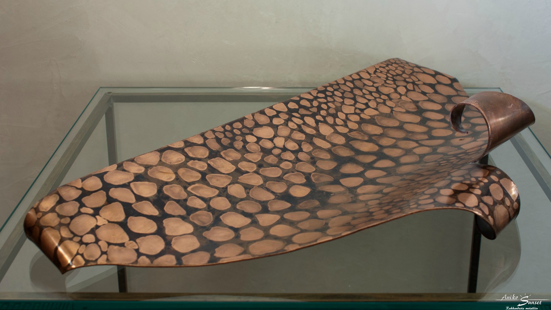 Platter "Ray" - 2 mm copper sheet patinated using a special technique, 580x260 mm