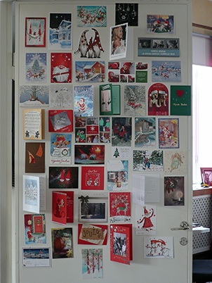 Christmas cards on the door
